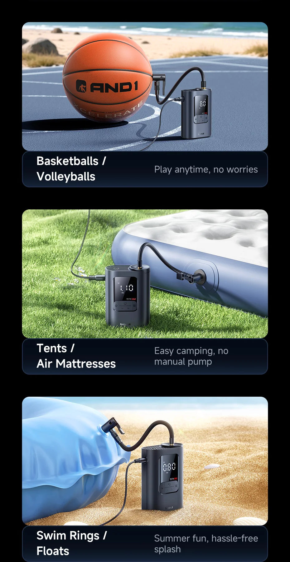 New Baseus GoTrip VA1 Pro/Max Car Air Pump 7500mAh Air Compressor Portable Tire Inflator for Motorcycle Bicycle Ball Car Pump