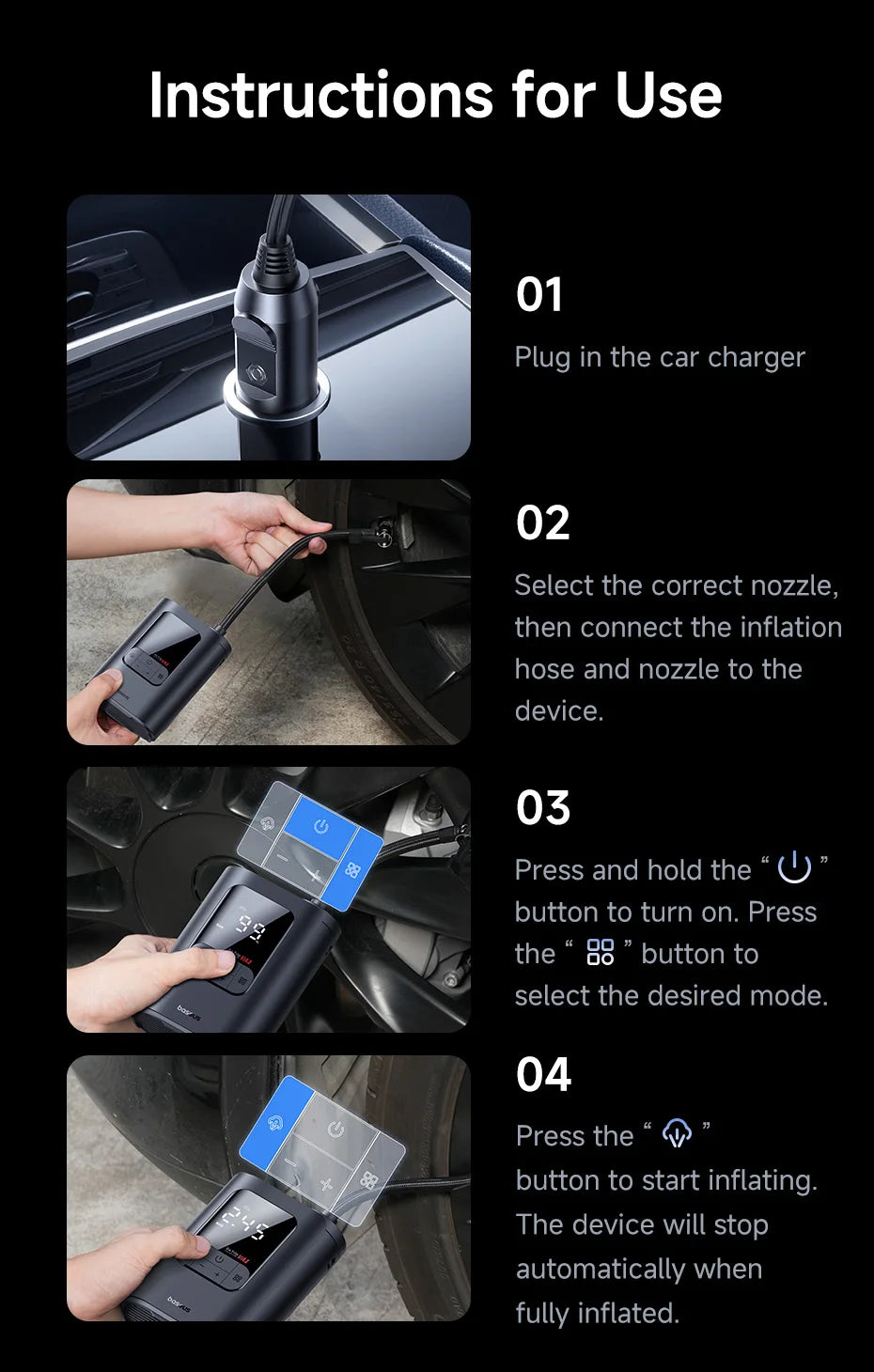 New Baseus GoTrip VA1 Pro/Max Car Air Pump 7500mAh Air Compressor Portable Tire Inflator for Motorcycle Bicycle Ball Car Pump