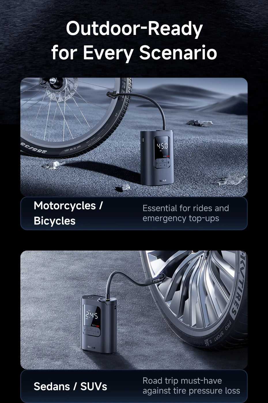 New Baseus GoTrip VA1 Pro/Max Car Air Pump 7500mAh Air Compressor Portable Tire Inflator for Motorcycle Bicycle Ball Car Pump